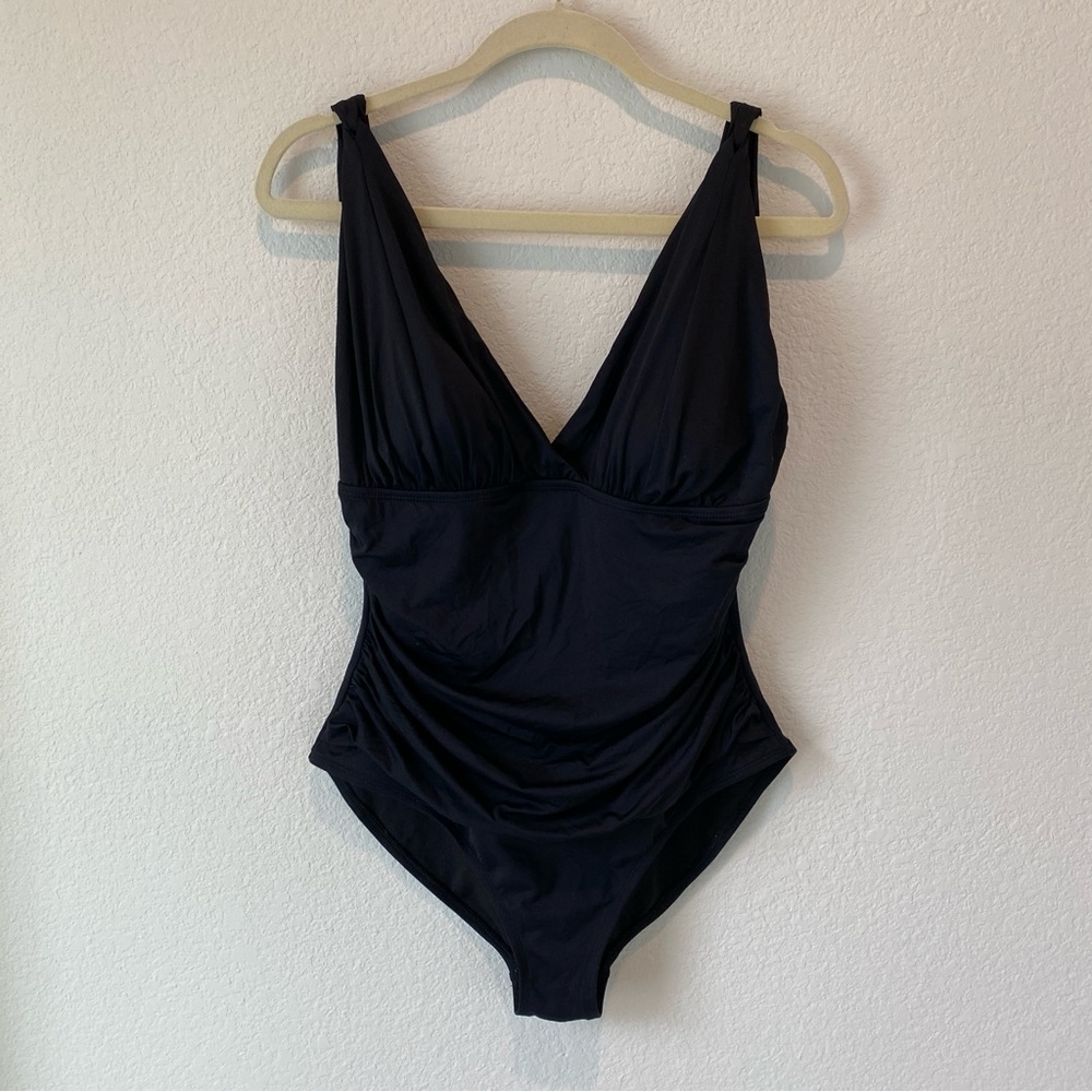 Liz Claiborne Black Ruched One Piece Swimsuit Size 16
